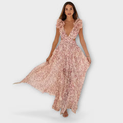 LILOU | Maxi dress with ruffle hem and slit