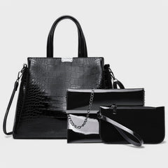 CASA - Elegant 3-piece Black Crocodile Leather Bag Set