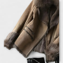 Sheepskin Coat with Fur Collar