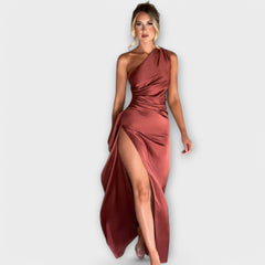 Asymmetric Maxi Dress with Draping on One Sleeve