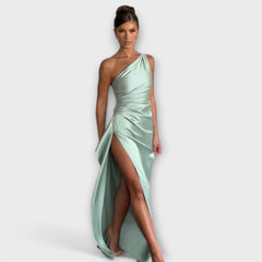 Asymmetric Maxi Dress with Draping on One Sleeve