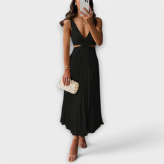 Elegant midi evening dress with pleats