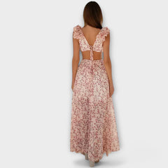 LILOU | Maxi dress with ruffle hem and slit