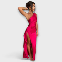 Asymmetric Maxi Dress with Draping on One Sleeve